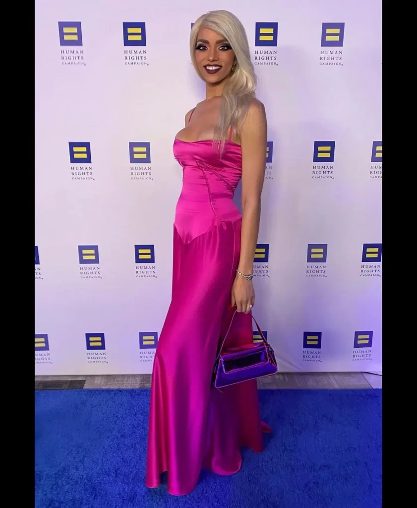 Arisce Wanzer in pink gown at Human Rights Campaign event.