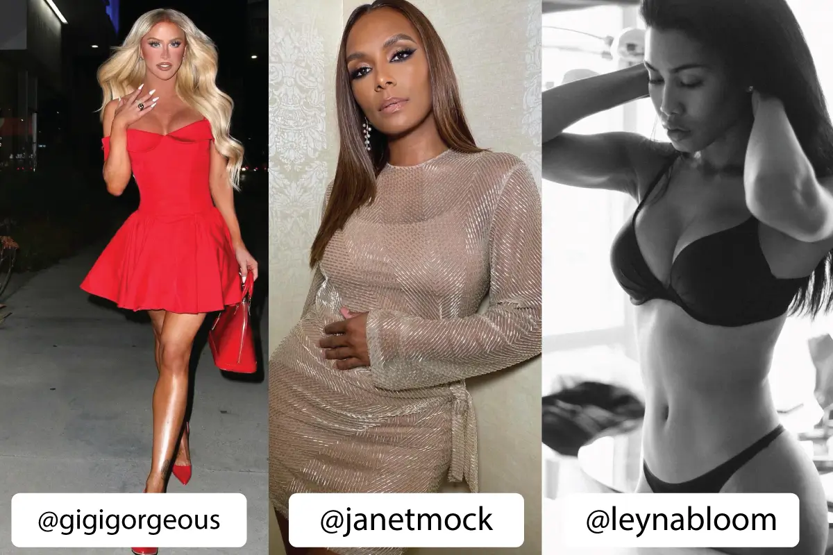 Three trans women posing, fashion, glamour, stylish outfits.