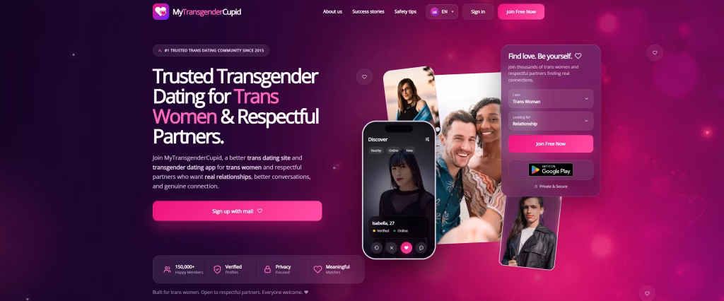 Trusted Transgender Dating for Trans Women & Respectful Partners.