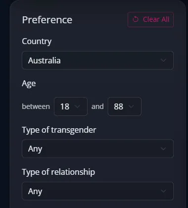País e preferências de relacionamento País e preferências de relacionamento · Australia · MyTransgenderCupid