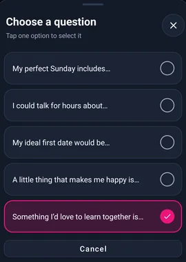Escolher a pergunta sobre aprender juntos — MyTransgenderCupid