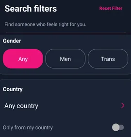 Filtres de découverte : genre et pays — MyTransgenderCupid