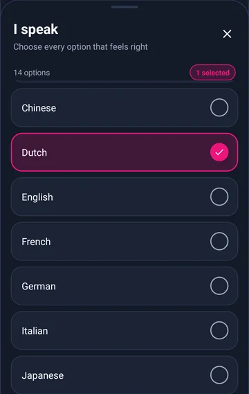 Choix des langues dans le profil MTC sur Android