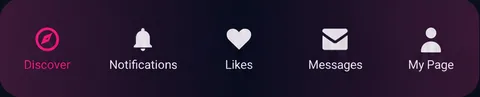 MTC-Android-Navigation mit Discover, Notifications, Likes, Messages und My Page