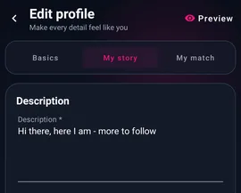 Edit profile → My story → Description — MyTransgenderCupid