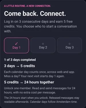Android · lees de gesprekstoegang Engelse MTC-appuitleg over een dagelijkse beloning en een gesprek van 24 uur