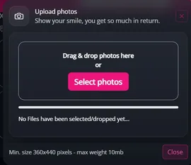 Edit profile → Manage photos → Add: janela de envio — MyTransgenderCupid