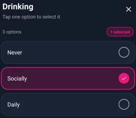 Trinkoptionen in der App — MyTransgenderCupid