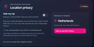 Privacidad de ubicación con condiciones Premium visibles — MyTransgenderCupid