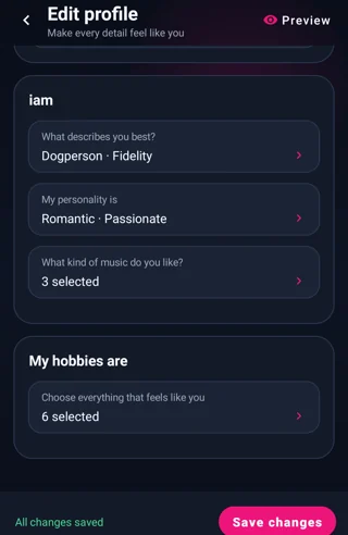 Interessen im Android-Profil — MyTransgenderCupid