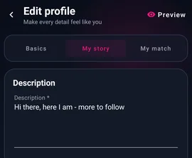 Edit profile → My story: Feld Description Edit profile → My story: Feld Description — MyTransgenderCupid