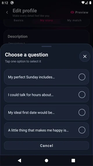 คำถามโปรไฟล์ Android — MyTransgenderCupid